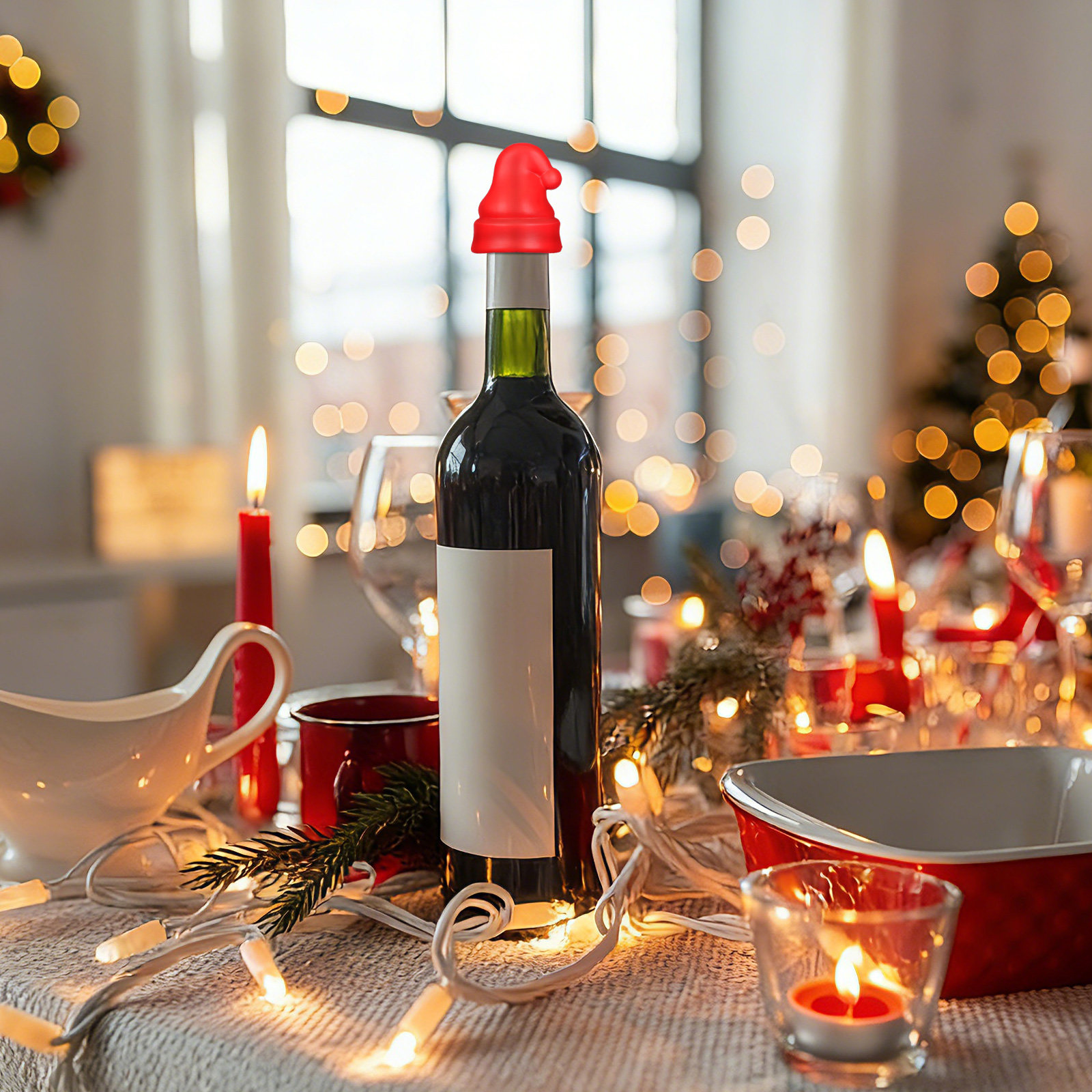 Wine Beer Hat - ชุดจุกปิดขวดไวน์ลายหมวกซานต้าขนาดเล็ก 2 ชิ้น สำหรับปิดผนึกขวดไวน์สปาร์คกลิ้ง โซดา เบียร์